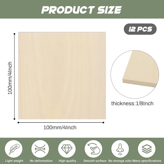 12 Pack Plywood Sheets, Unfinished Wood Boards Blanks