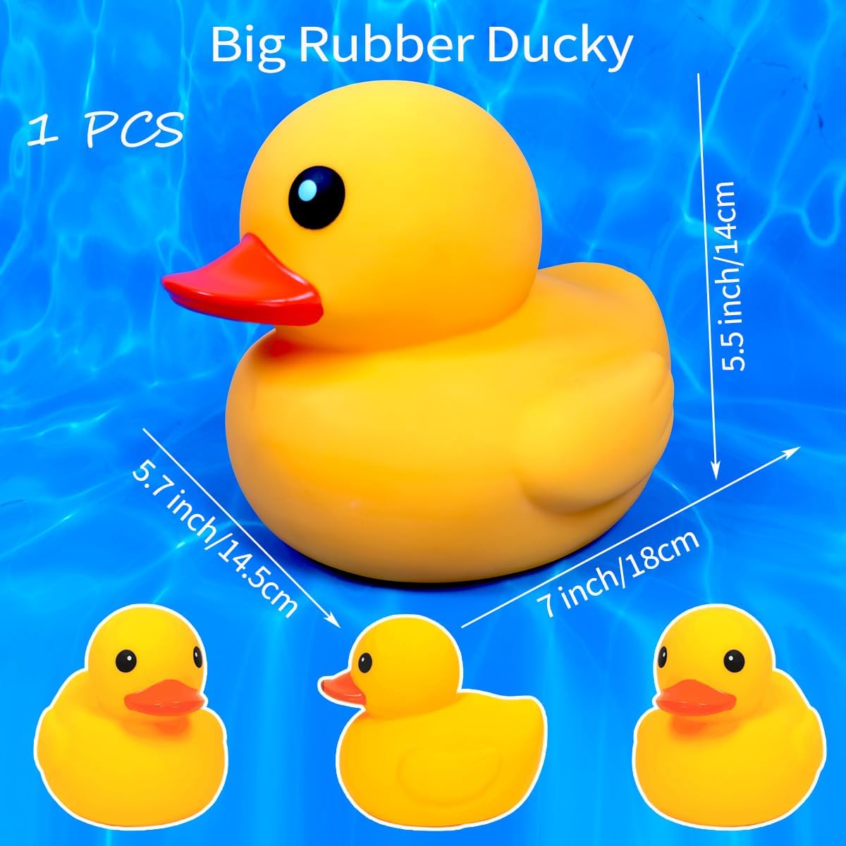 Big Rubber Yellow Duck,Kalafona 7 Inch Giant Large Waterproof No 'Bebe' Noise No Hole No Squeak Rubber Funny Duck Bath Pool Toy Without Hole for Kids Birthday Party Favor Home Decor