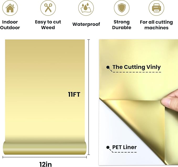 Glossy Gold Permanent Vinyl, Car Decal, Scrapbooking, Glossy & Waterproof