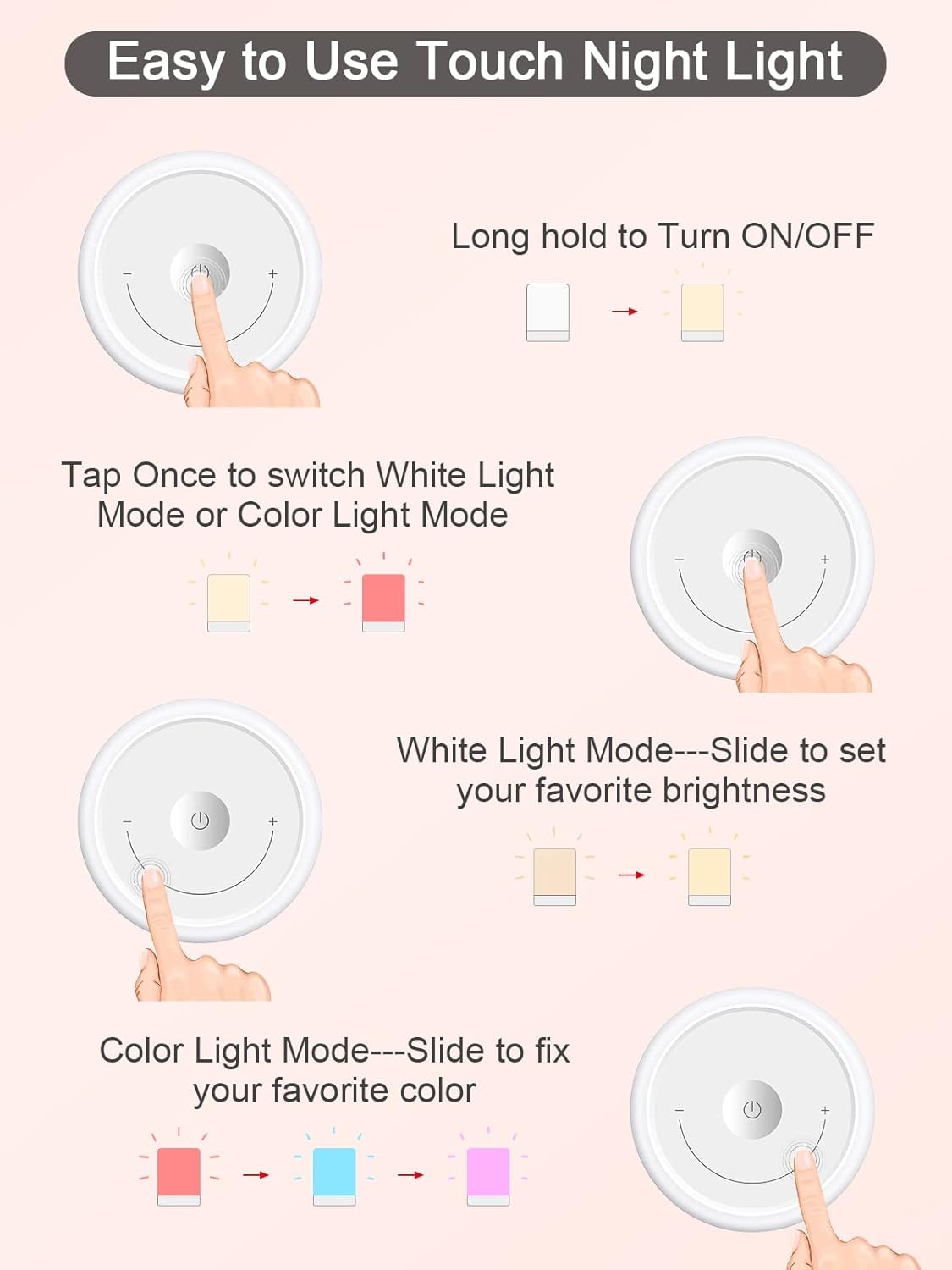 Baby Night Light, Nursery Night Lamp for Breastfeeding, Portable Nightlight for Kids Toddlers Bedroom, Warm & Soft Bedside Lamp, Touch Control, Rechargeable, Lasting Up to 100Hours