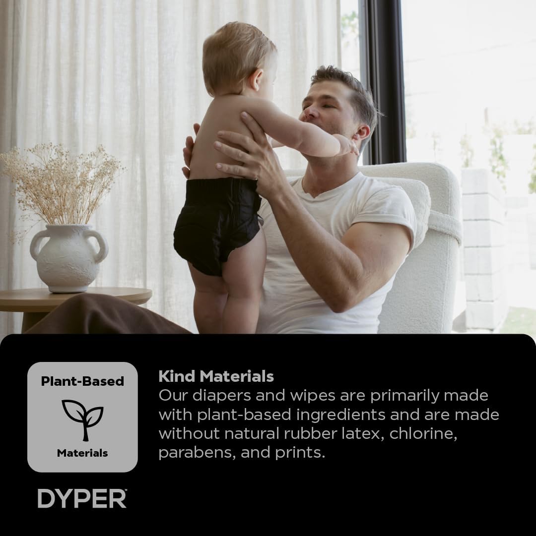 DYPER - Charcoal Enhanced Day & Overnight Disposable Baby Diapers - Made with Plant-Based* & Honest Ingredients, Hypoallergenic for Sensitive Skin - Size 4, (44 Count)