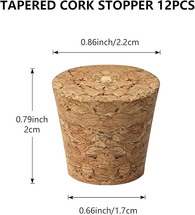 12Pcs Tapered Cork Plugs, 0.86 x 0.66 x 0.79 Inch Wooden Wine Bottle Cork