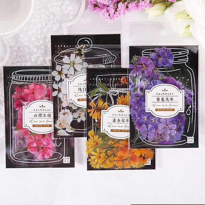 Acxico 160 Pcs Retro Floral Stickers Set PET Transparent Flower Stickers