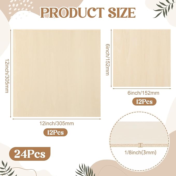 SiliFine 6x6+12x12 Inch 24 Pack Basswood Sheets