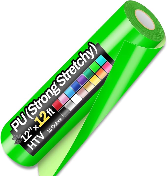 Sooez 12" x 12ft Heat Transfer Vinyl Rolls, Strong Stretchy HTV Green