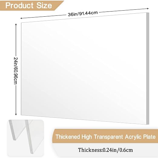 Clear Acrylic Sheet Plexiglass, 1/4" Thick Cast Acrylic Glass Sheet, Plexiglass