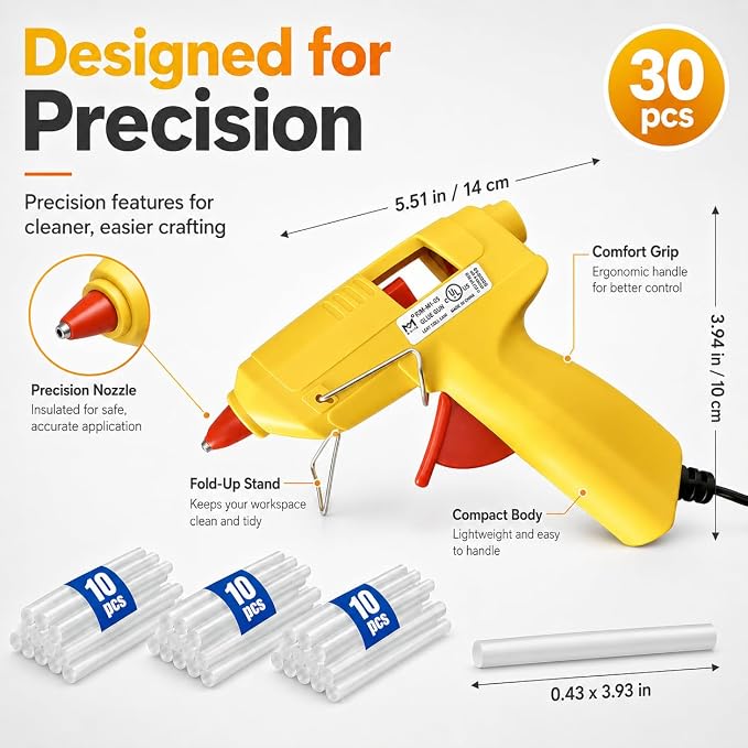 Mini Hot Glue Gun Kit with 30 Glue Sticks and Carrying Case, 15W Fast