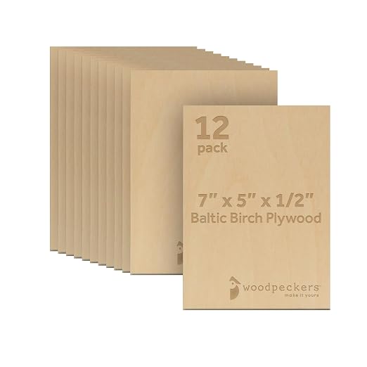 12 mm Baltic Birch Plywood 1/2 x 5 x 7 Inch, Box of 12 B/BB Grade Craft Wood