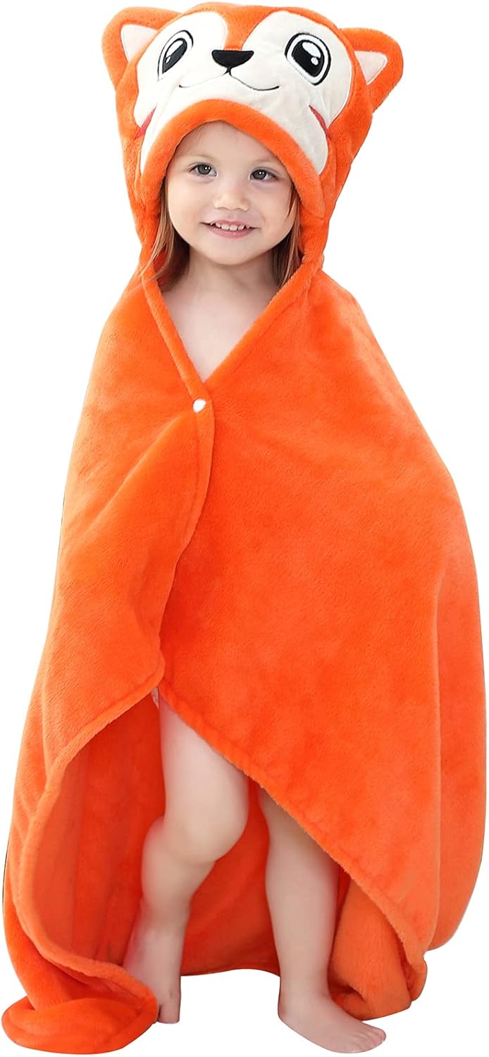 Wearable Blanket Hoodie for Kids Toddlers Hooded Towels Soft Cozy Flannel Wearable Throw Blanket Hoodie for Boys Girls Birthday Gifts (Fox 50 * 40)