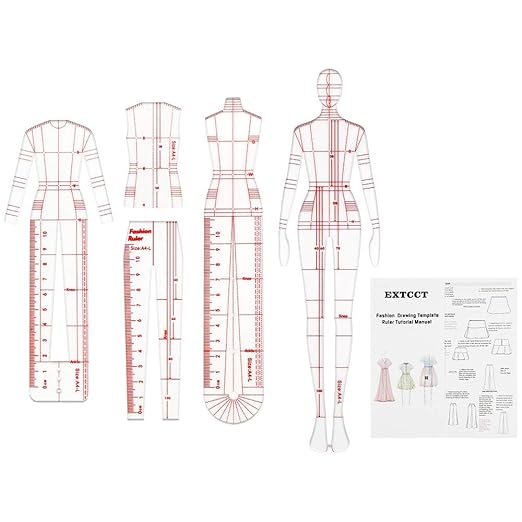 4 Models Fashion Illustration Rulers, Fashion Sketching Templates Ruler