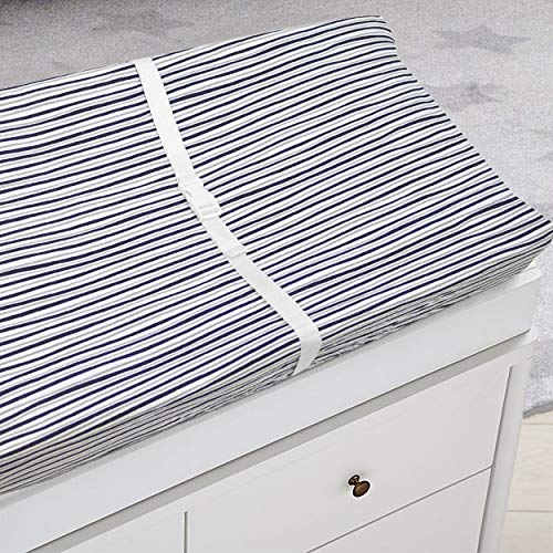 American Baby Company 2 Pack Printed 100% Cotton Knit Fitted Contoured Changing Table Pad Cover - Compatible with Mika Micky Bassinet, Gray Stripes and Sports, for Boys and Girls