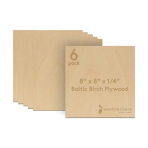 6 mm Baltic Birch Plywood 1/4 x 8 x 8 Inch, Box of 6 B/BB Grade Craft Wood
