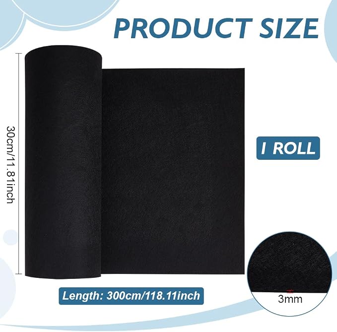 BENECREAT Black Felt Roll, 118x11.81 Inch Craft Felt Fabric Soft Fabric Sheets