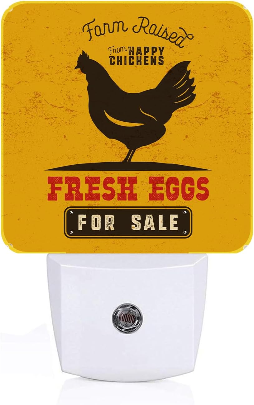 Funny Chicken Night Light,Plug Into Wall for Boys Girls Bedroom Decorative Square Night Light Lamp 0.5w Sleep Friendly