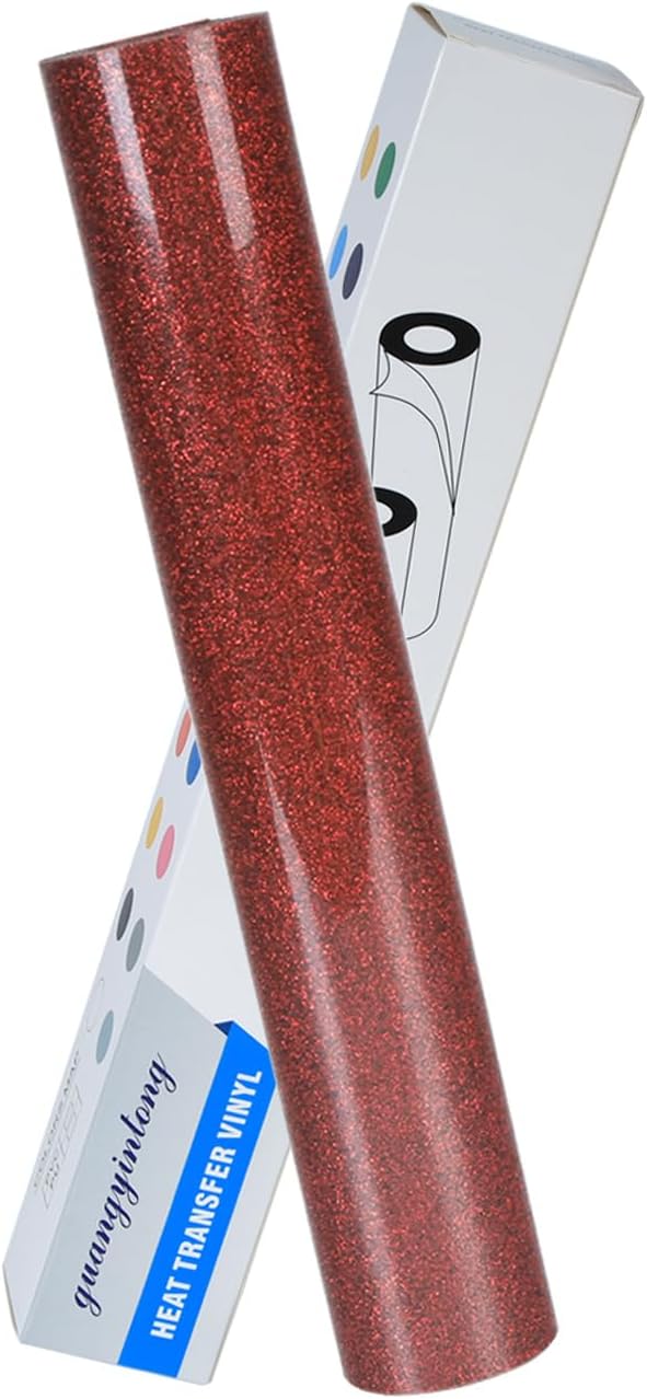 guangyintong Heat Transfer Vinyl Glitter Royal Red HTV Rolls, Glitter HTV Vinyl