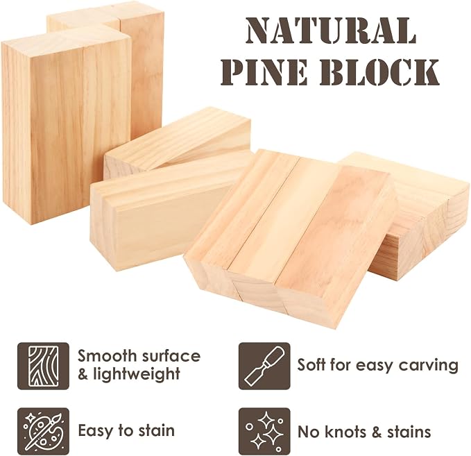 SHUESS 12 Pcs Wood Blocks, 5.9 X 2 X 2 Inch Unfinished Wood Crafts, Wood