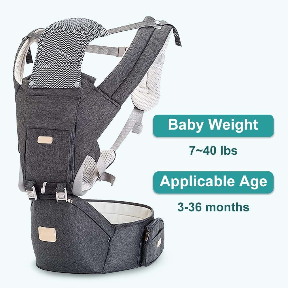 Baby Carrier Newborn to Toddler - Multifunctional 6-in-1 Ergonomic All Positions Baby Carrier with Hip Seat, Face-in & Face-Out Front and Back Carry Holder Backpack for Infant Child Toddler 7-40 lbs