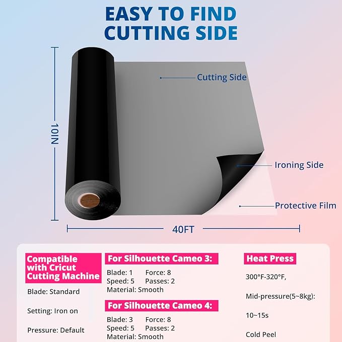 HTVRONT Black HTV Heat Transfer Vinyl