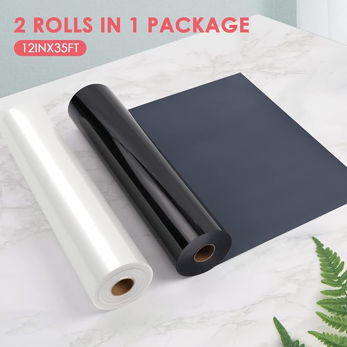 HTVRONT HTV Vinyl Rolls Black HTV and White Heat Transfer Vinyl 12" x 35ft |