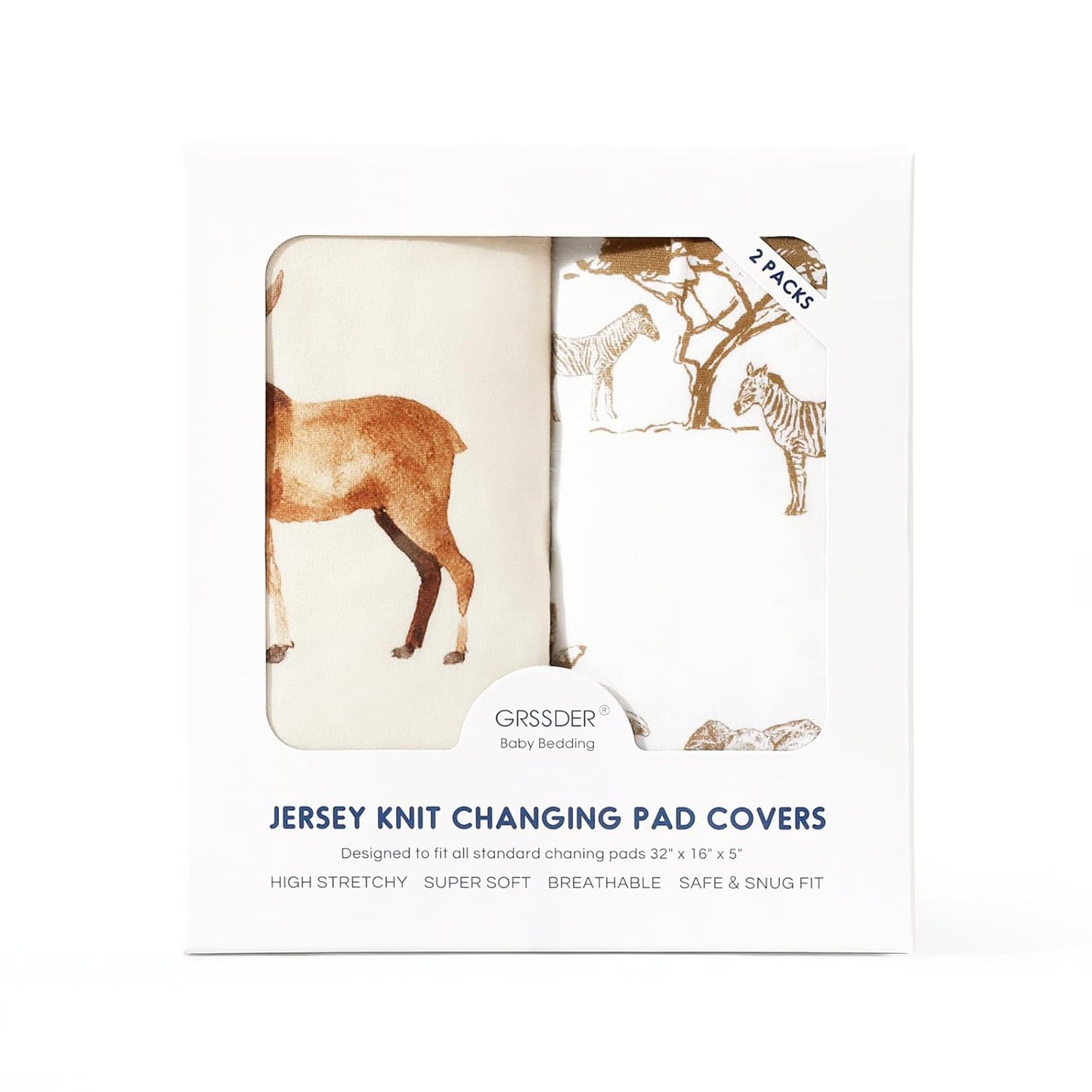 GRSSDER Stretch Ultra Soft Jersey Knit Changing Pad Cover Set 2 Pack, Change Table Pad Covers Fit 32"/34" x 16" Pads Safe and Snug, Stylish Elk Animals Pattern