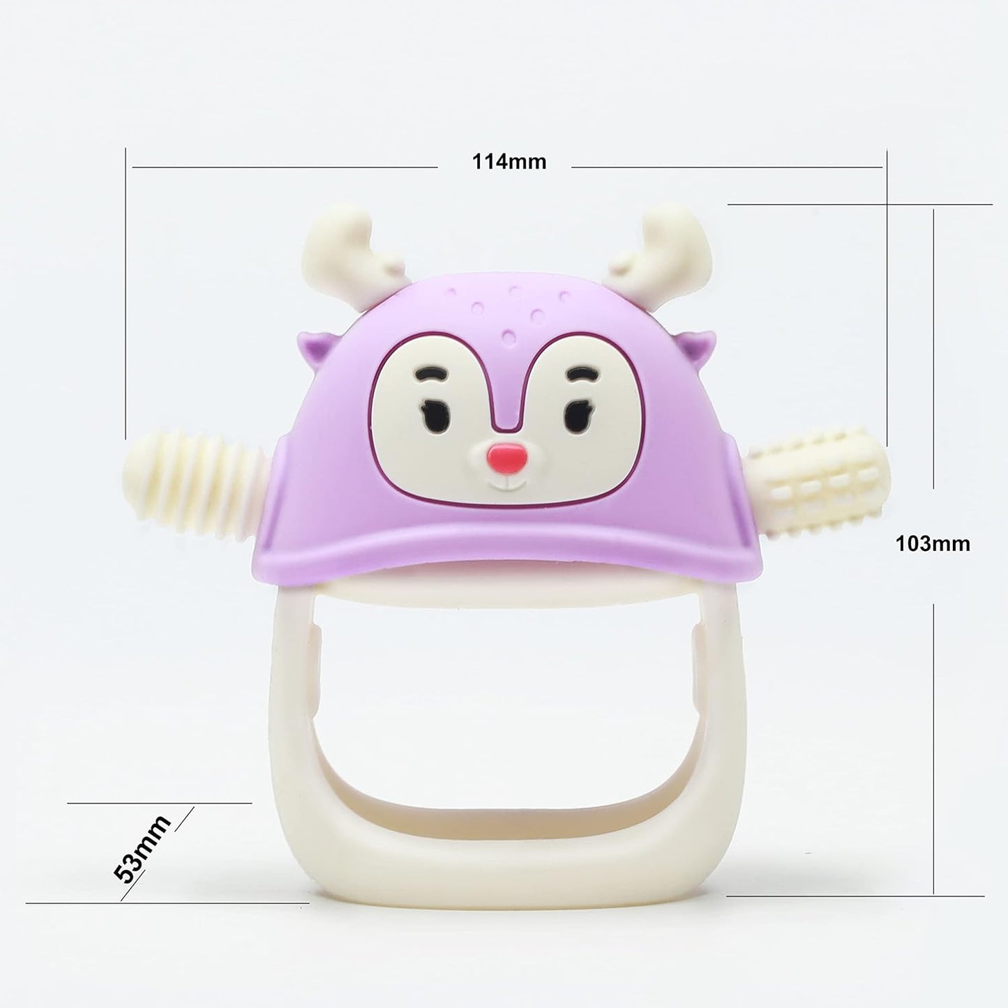 Smily Mia Never Drop Reindeer Silicone Baby Chewing Toy for 3M+ Infants, Easy to Hold Teething Miteen with Soft Textures for Sensory Exploration and Teething Pain Relief-Purple
