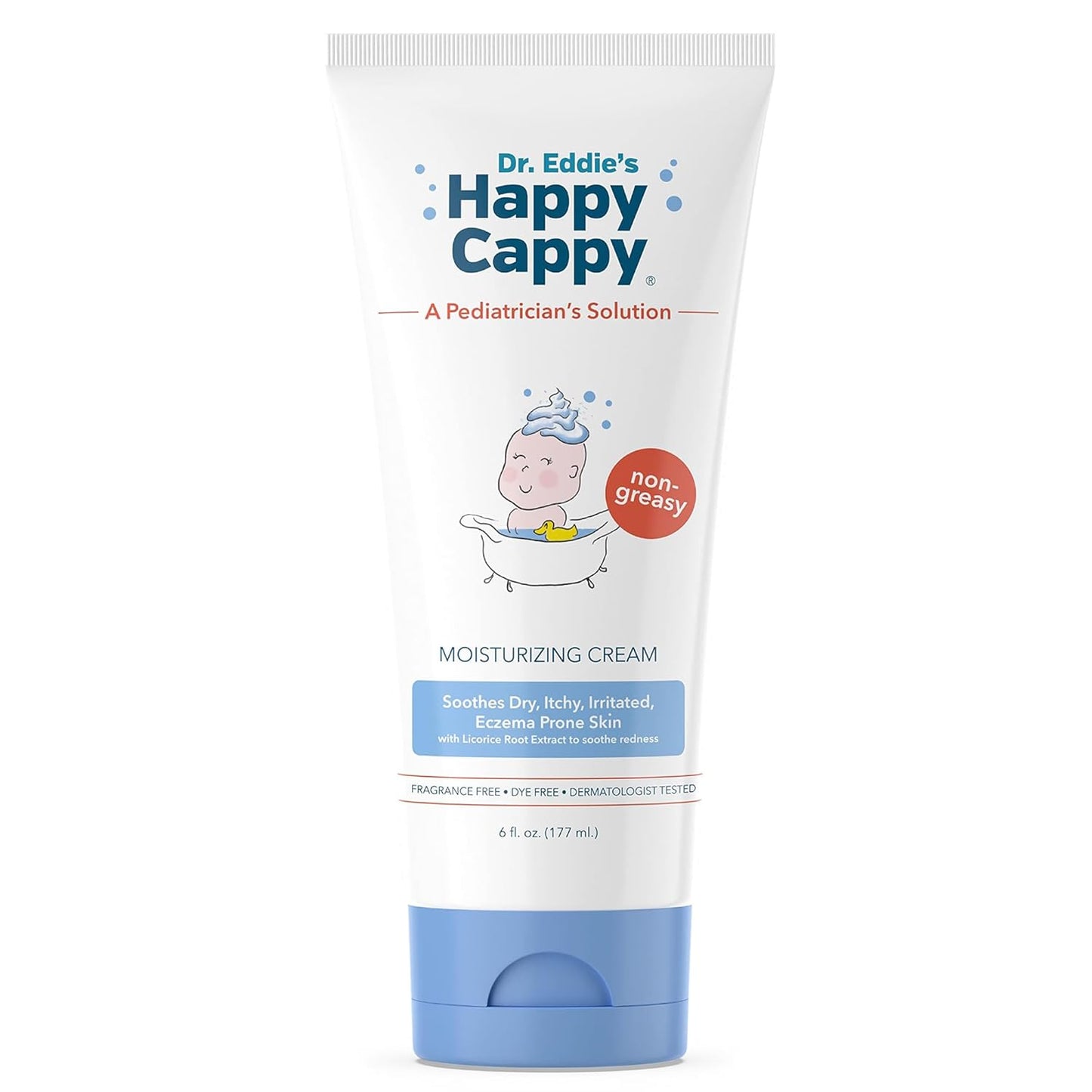 Happy Cappy Moisturizing Cream - Baby Cream for Eczema-Prone Skin, Lotion for Infants, Kids, Pediatrician-Formulated, Gentle, Paraben Free, Hypoallergenic, Sulfate Free, Soothes Dry Skin - 6 fl oz