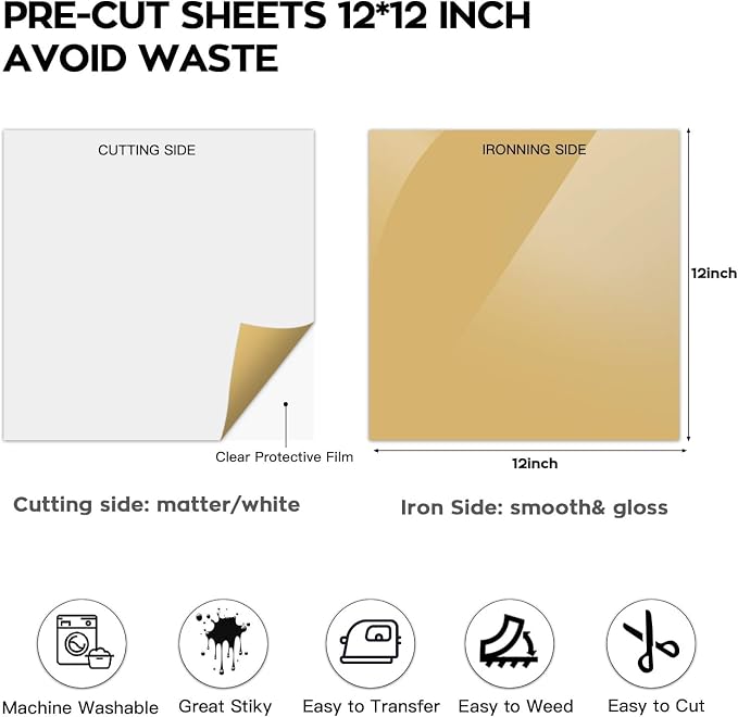 Dysania Gold Heat Transfer Vinyl, 10 Pack 12 x 12in Gold HTV Vinyl | Iron on
