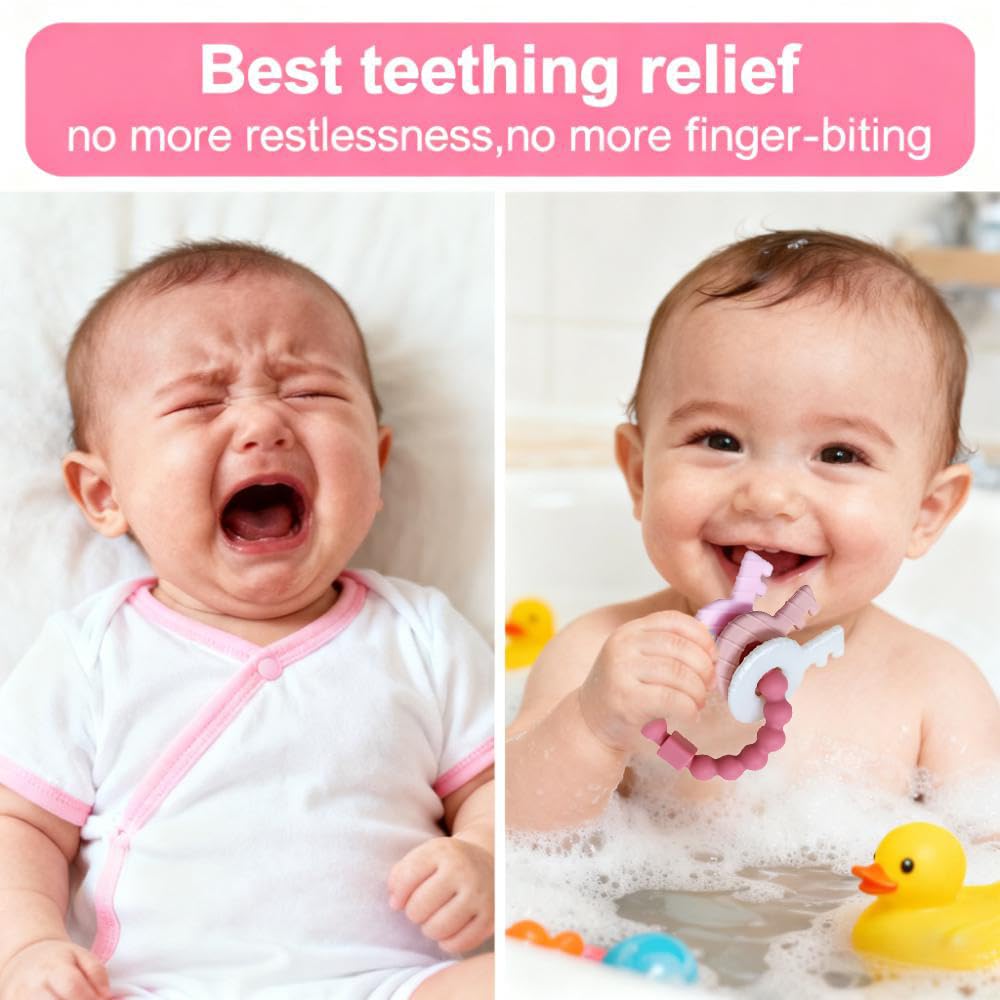 Baby Teething Keys Toys 3 to 12 Months,Infants Toddler Sensory Chew Toys,Teether Toys for Baby Girl-Soft & Raised Texture to Soothe Gums,BPA Free (Pink)