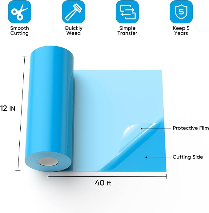 Blue Permanent Vinyl for Cricut Cutting Machine, Waterproof, Durable Blue Vinyl