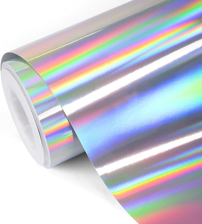 TECKWRAP Glossy Rainbow Holographic Silver Chrome Vinyl Bubble Free Permanent