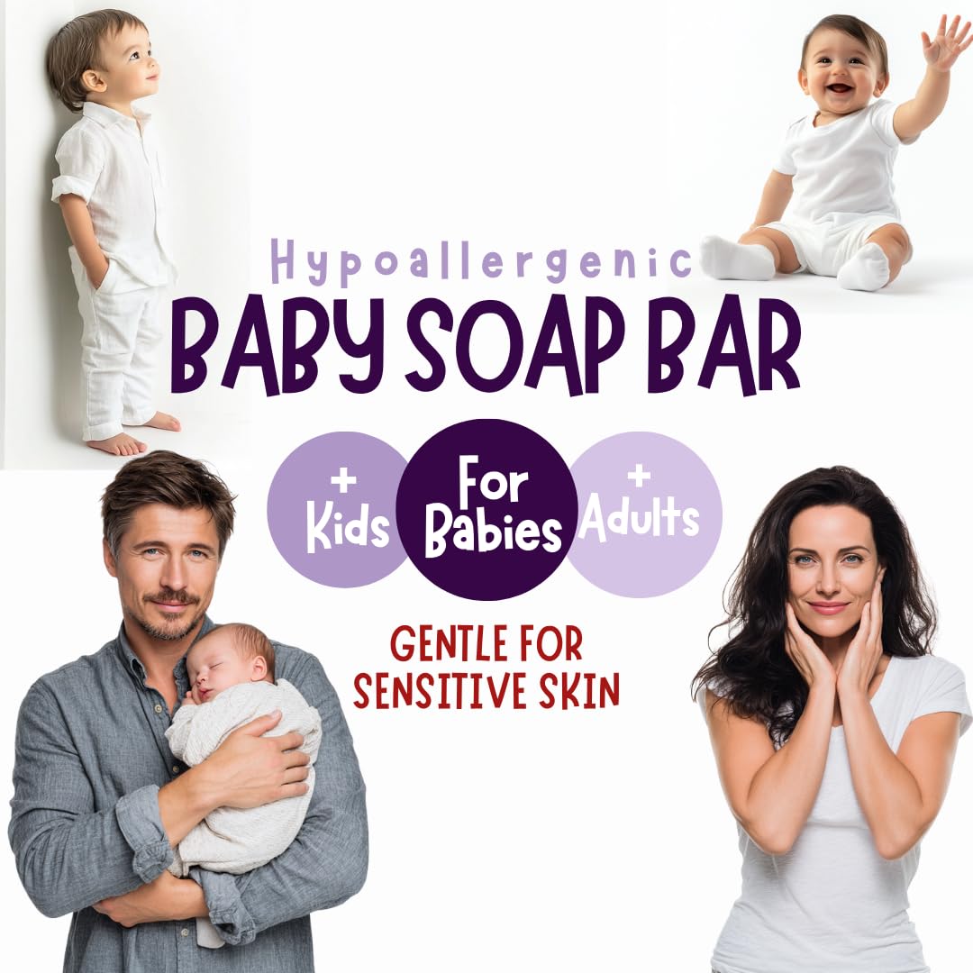 Hypoallergenic Baby Soap Bar for Sensitive Skin | Gentle Wash for Babies, Toddlers, Kids & adults | Relaxing Lavender Oil & Oatmeal | 7 Bars