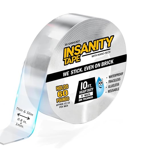 Insanity Thin Double Sided Tape Heavy Duty, Removable Nano Mounting Tape Safe