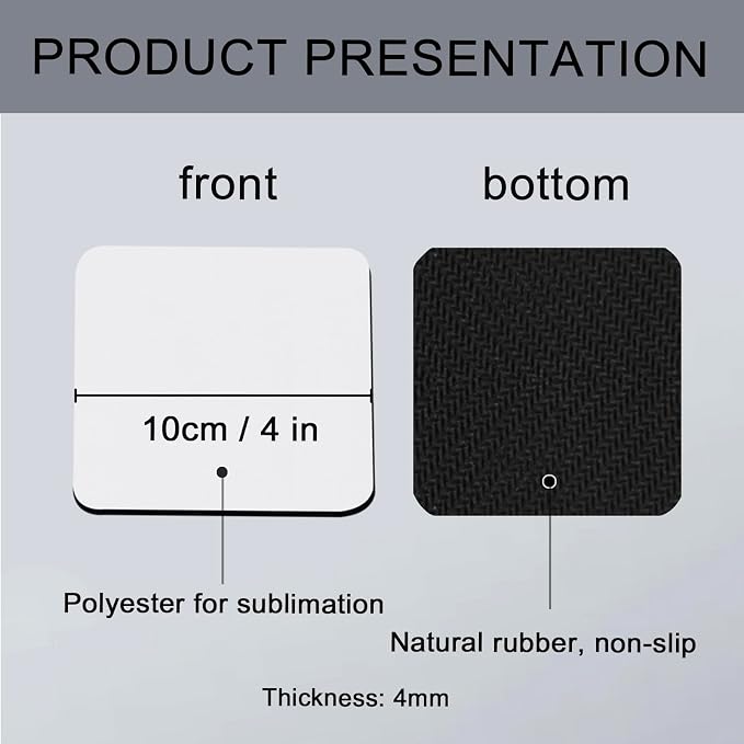 100 PCS Sublimation Blank Cup Coasters Bulk, 4x4 Inch Square Blank Cup Mat