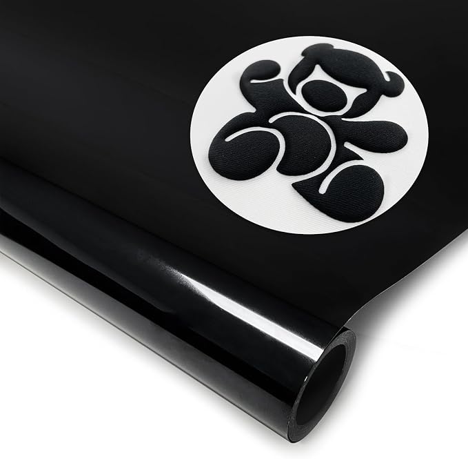 DUEUIOE Black Puff Vinyl Heat Transfer 12Inch x 6Ft, Puff Htv