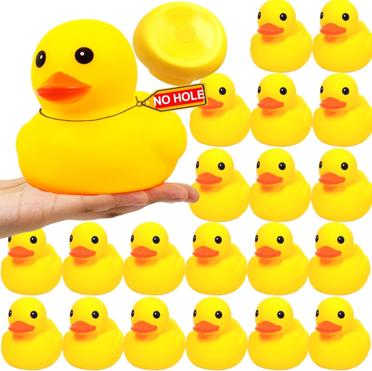 4.3 Inch 20 Pcs Kalafona Rubber Bathtub Duck/Duckie Waterproof No 'Bebe' No Hole Funny Bath Swimming Pool Toy Without Hole for Kids Birthday Party Favor Home Decor