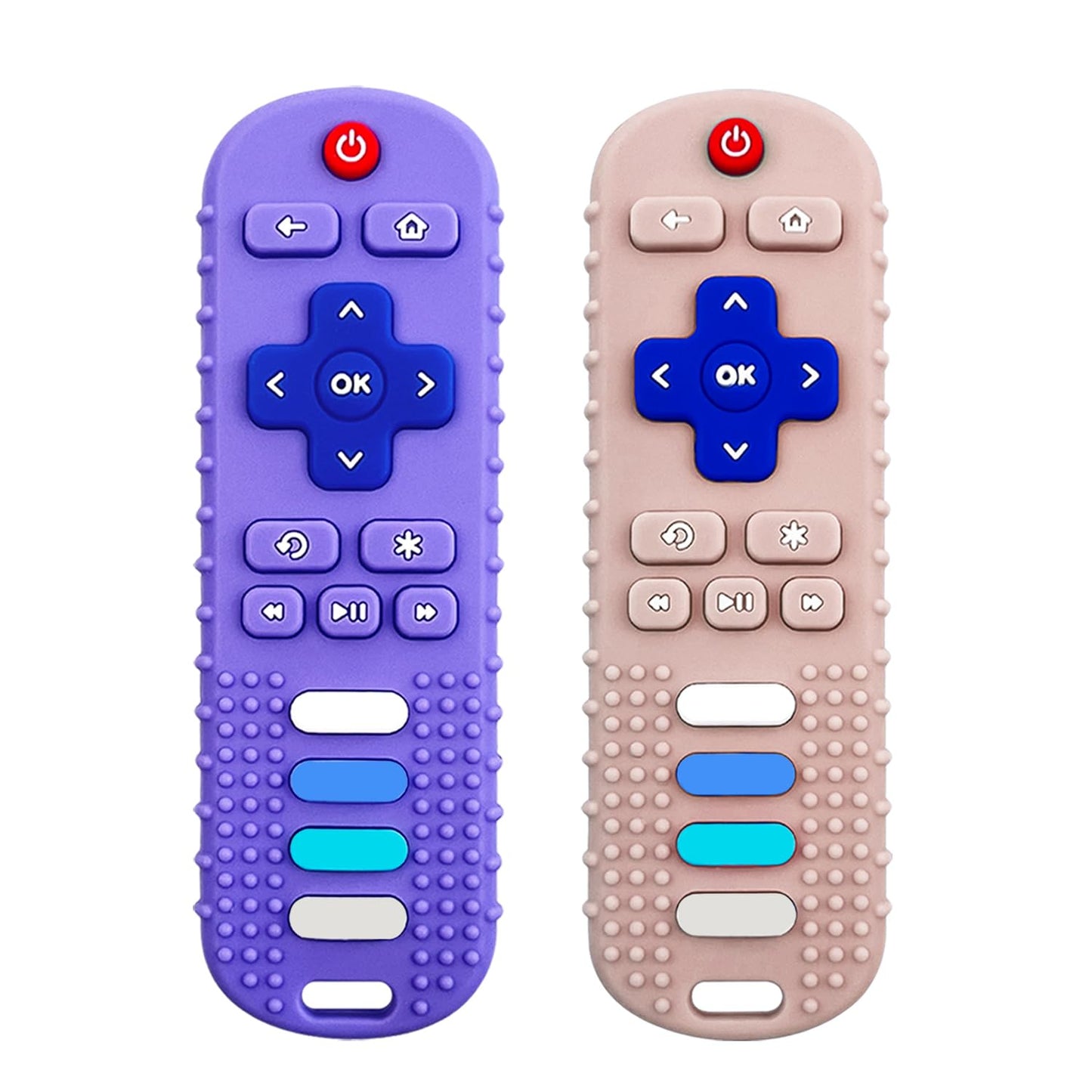 Baby Teething Toys, Food Grade Silicone Teether for Babies 3 6 12 18 Months, TV Remote Shape Toddlers Chew Toys, Freezer BPA Free (Purple+Khaki)