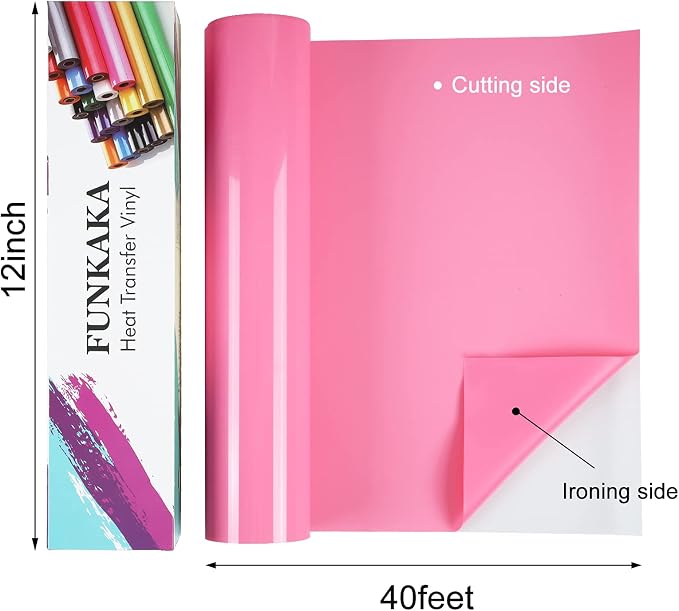 FUNKAKA Pink Heat Transfer Vinyl Rolls, Adhesive Glossy HTV Vinyl