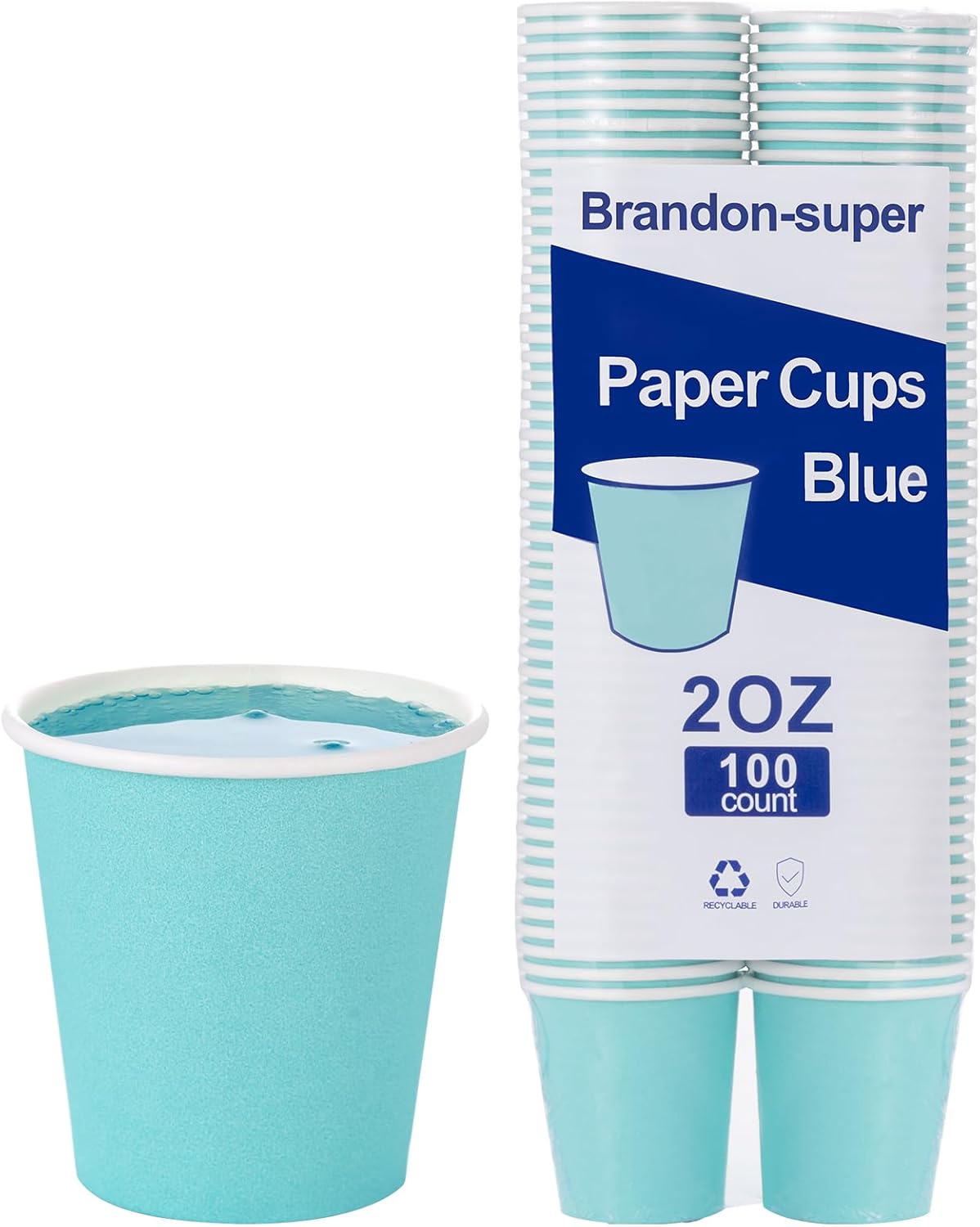 [100 Count - 2 oz] Small Paper Cups, Mouthwash Cup Bathroom Cups Mini Cup Small Disposable Cups (Blue)