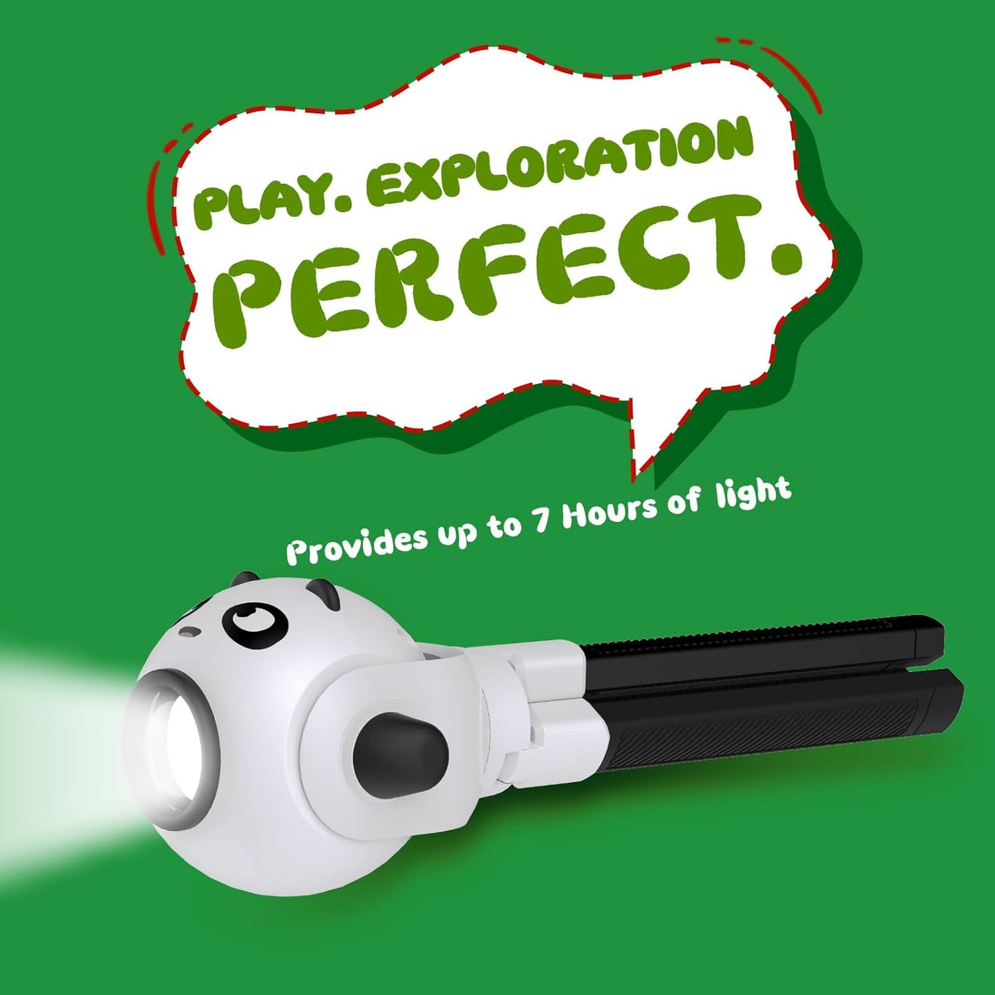 TOLYS Panda Kids Flashlight – Rechargeable LED Torch with 8 Color Modes, USB-C, Fun Flashlight for Boys & Girls, Perfect for Parties, Camping & Outdoor Adventures
