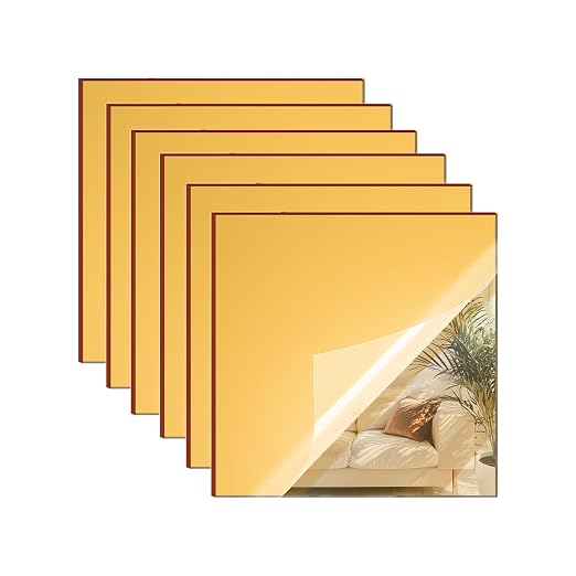 Gold Mirror Acrylic Sheets – 6 Pack, 8x8 Inches, 1/8 Inch Thick, Reflective
