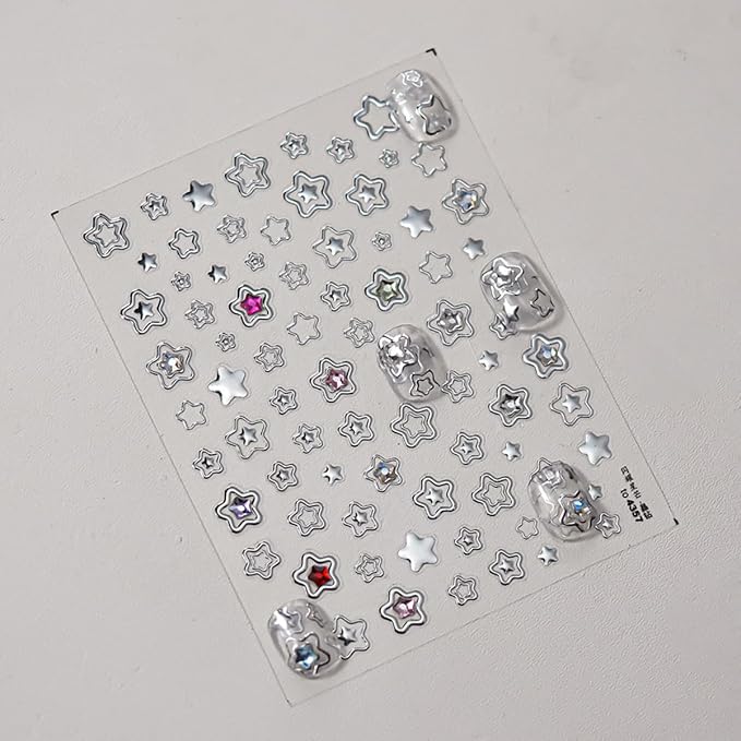 Star Nail Art Stickers Silver Star 5D Embossed Nail Decals