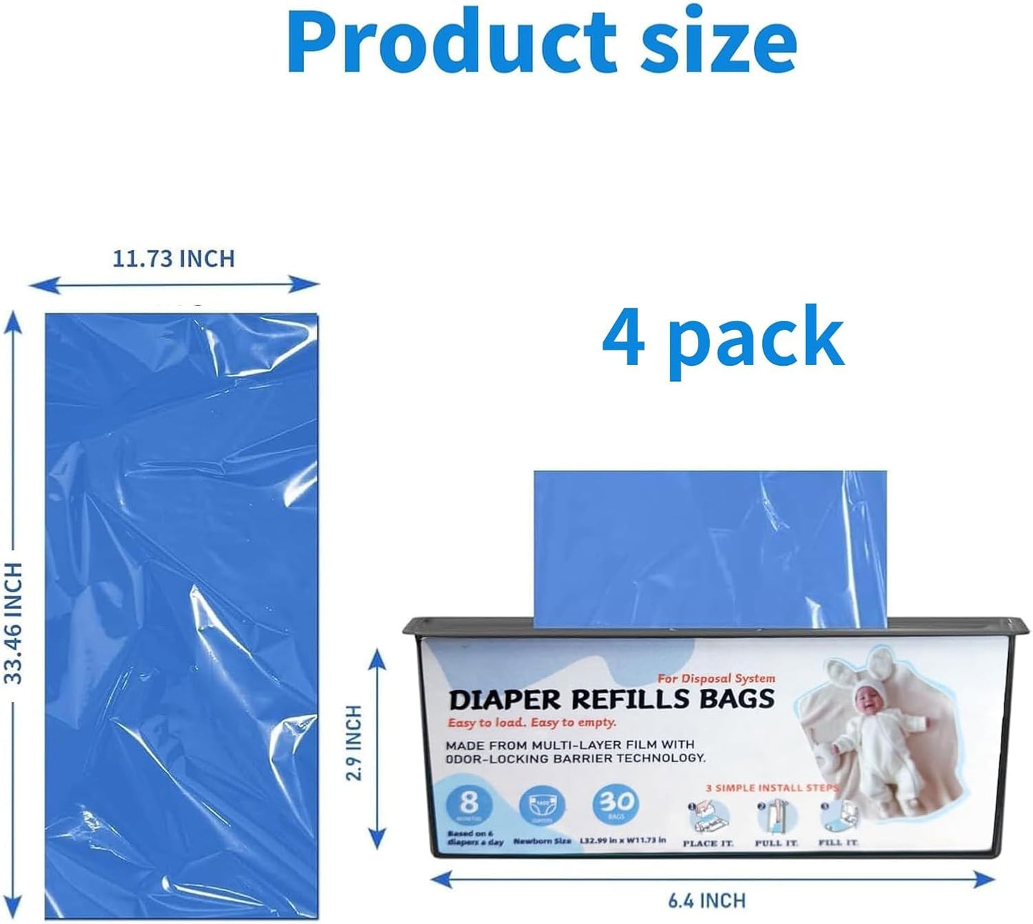 Diaper Pail Refills Bags with 30 Bags, Compatible with Genie Easy Roll Signature Diaper Pail and Platinum Diaper Pail, 7-Layer Odor-Barrier Technology, 4 Pack (120 Bag)