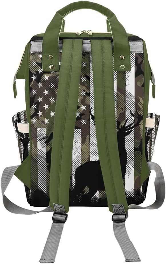 Camo American Flag Deer Antlers Diaper Bags with Name Waterproof Mummy Backpack Nappy Nursing Baby Bags Gifts Tote Bag for Women