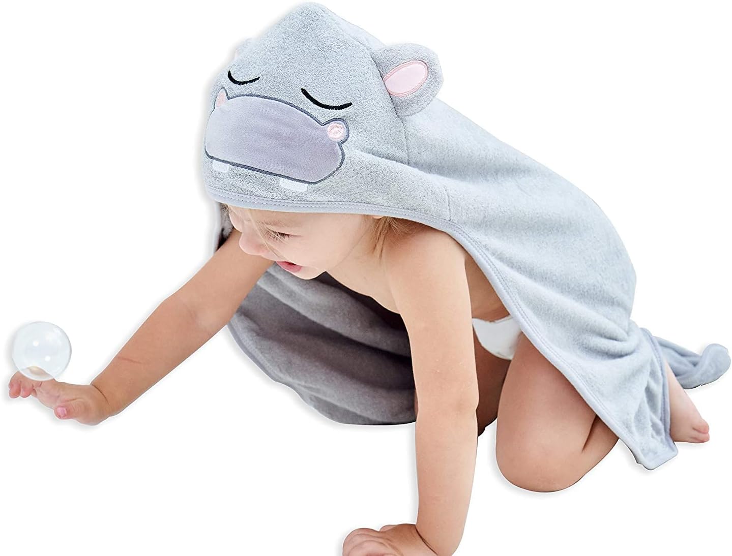 HIPHOP PANDA Hooded Towel - Rayon Made from Bamboo, Bath Towel with Bear Ears for Newborn, Babie, Toddler, Infant - Absorbent Large Baby Towel - Hippo, 30 x 30 Inch