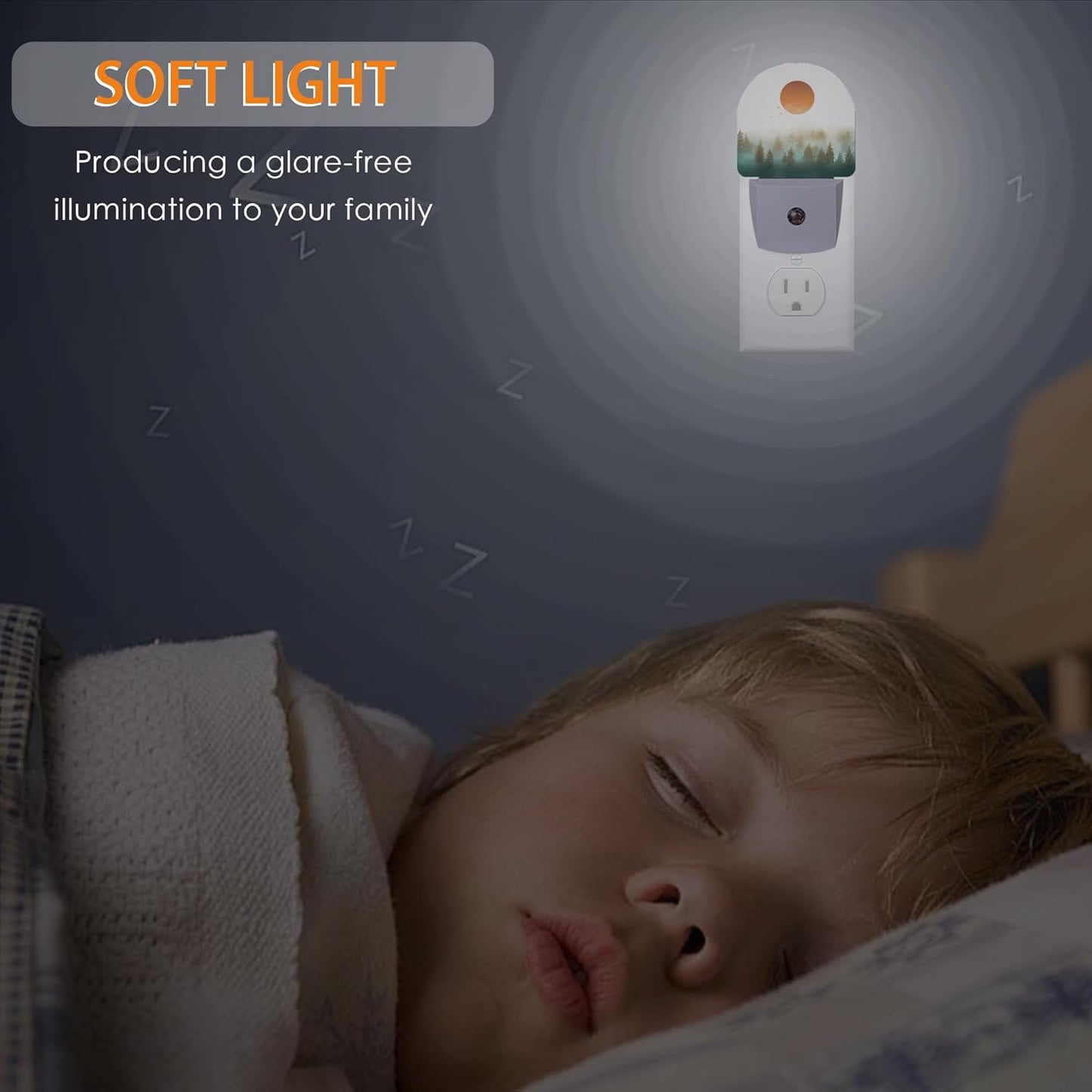 Misty Forest Sun Night Light,Landscape Night Lights Plug into Wall with Dusk to Dawn Sensor,Lamp for Bedroom Bathroom Hallway Nightlight for Women Girls