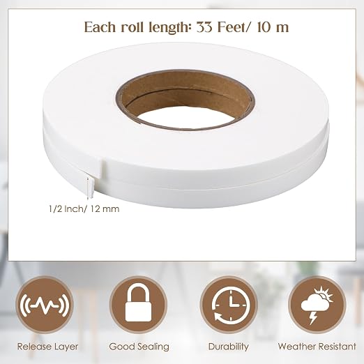 Tatuo 2 Rolls Double Sided Foam Tape PE Foam Tape Sponge Soft Mounting Adhesive