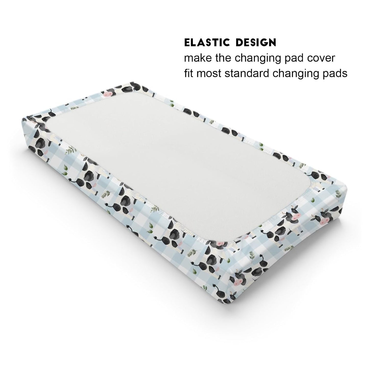 Cow Boho Leaves Changing Pad Covers Spring Farm Animals Leaves Changing Pad Cover Sheets for Boy Girl Cow Plaids Soft Breathable Stretchy Baby Diaper Changing Table Mat Cover 32''x16''
