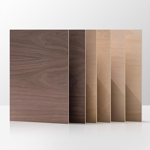 Rowood 6 Pack Plywood 1/8, 2 Pack Walnut+2 Pack Basswood+Double Pack Birch