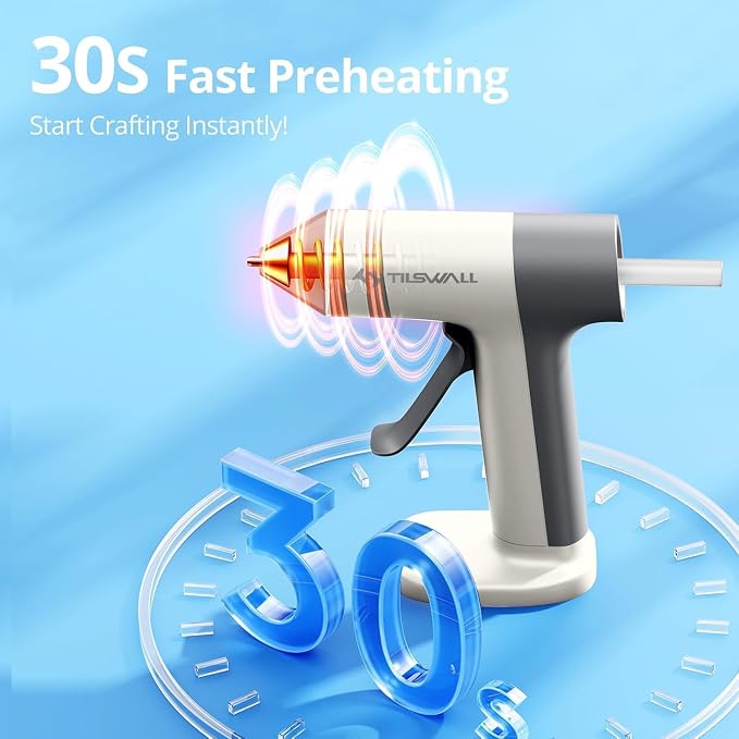 Tilswall Cordless Glue Gun, 4V Fast Preheating Hot Glue Gun