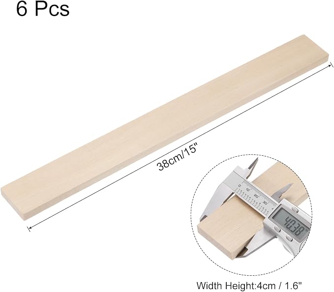 MECCANIXITY 6pcs Wood Sticks, 3/8"x 1.6" x 15" Rectangle Wooden Cube Wood